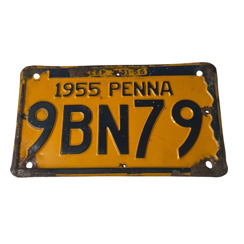 Vintage Original 1955 Pennsylvania PA License Plate Custom 9BN79 Collector